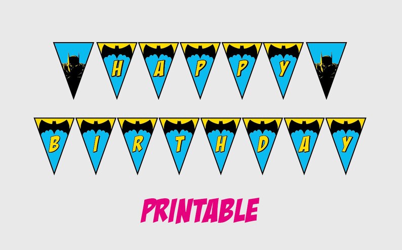 PRINTABLE Batman Happy Birthday Banner Superhero Party | Etsy