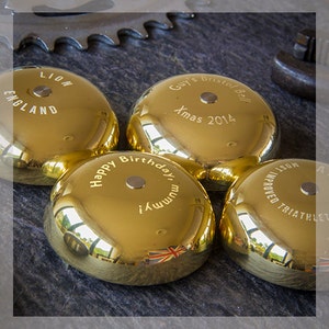 Custom engraved bicycle bell, made in England
