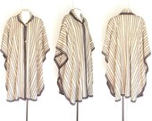 Unisex Mexican Wool Cape Beige Brown-Gray Striped Hippie Boho One Size NWOT