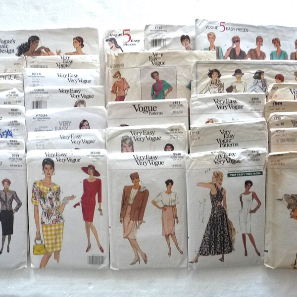Lot of 30 Vtg VOGUE Sewing Patterns Mostly 80s 90s Very Easy Very Vogue