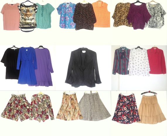 Lot of 22 Mostly 80s Clothing Tops Skirts Dresses