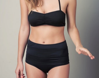 Black Retro Bikini Set Vintage Style Top And Bottom Beach Wear Comfortable Two Pieces Swim Suit