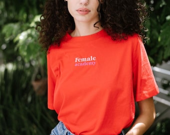 Women's T shirt - Red color - Femal academy Embroidery print