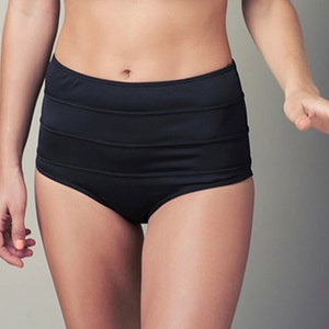 Black High Waist Bikini Bottoms, flattering And Comfortable Wide Leg Bikini Bottom image 1