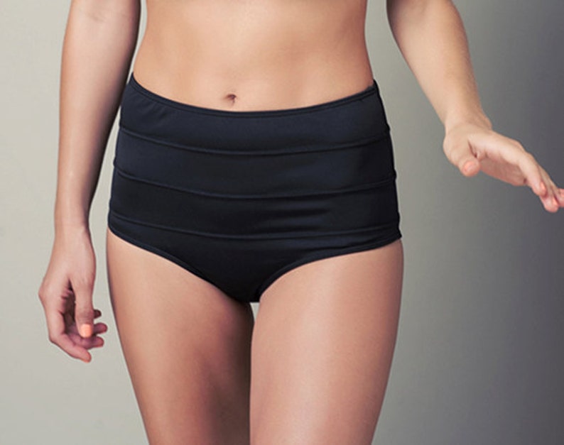Black High Waist Bikini Bottoms, flattering And Comfortable Wide Leg Bikini Bottom image 1