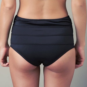 Black High Waist Bikini Bottoms, flattering And Comfortable Wide Leg Bikini Bottom image 2