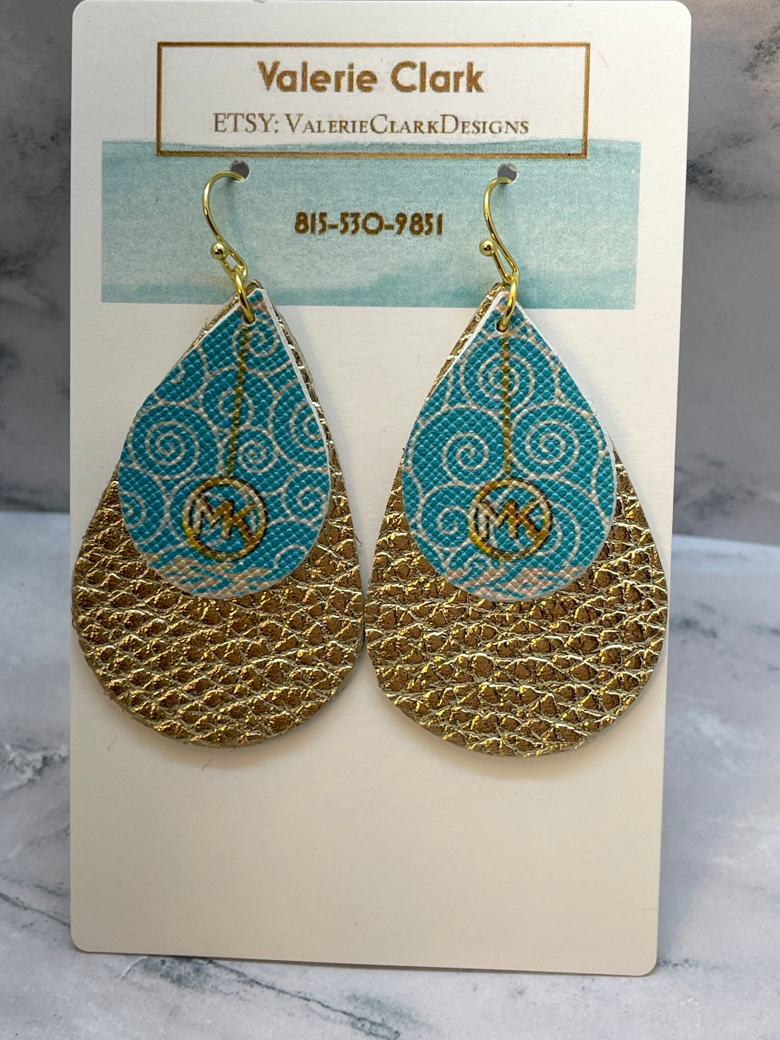 Blau und Gold Kunstleder Ohrringe | Etsy