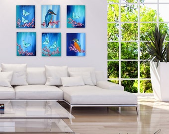 kingfishers, art from Australia, paintings from Australia, kingfisher,6 CANVASES ,Australian painting, Australian artist, Australian artists