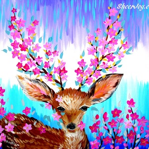 Arte de ciervos, pintura de ciervos, pintura de cervatillo, cervatillo, cervatillo, regalo de ciervo, regalos de ciervo, regalo, sobre un lienzo, arte de pared de lona, pintura de lienzo, 29.5" x 23.5"