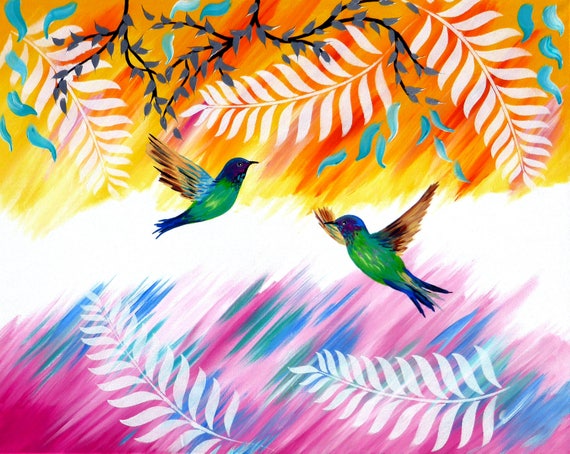 Happy Paintings, Happy Painting, on Canvas, 2 Hummingbirds, 2