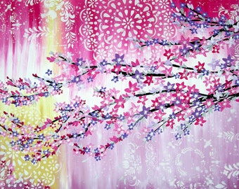 japanese painting, from australia, japanese blossoms, japanese cherry blossom, australian art, australian artist, cherry blossoms,  36"x24"