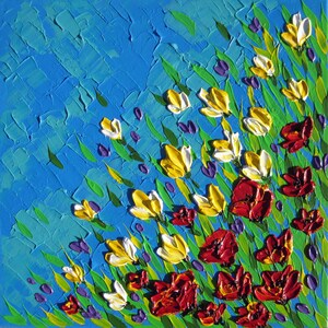 textured painting, painting of poppies, textured flowers, palette knife art, palette knife painting, canvas paintings, wall art, 16" x 16"