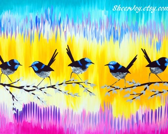 large paintings, large painting, yellow painting, yellow art, pink painting, on canvas, with pink, bird art, original,bright art,art,36"x24"