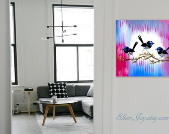 pink painting, pink paintings, Painting, with pink, wall art, canvas art, paintings, art, for, wall, canvas painting,3 birds, blue,20" x 20"