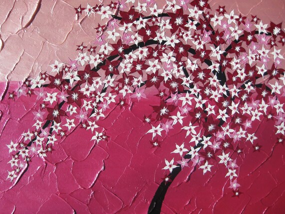 Fleur De Cerisier Rose Peinture Japonais Arbre Toile Texturé Art Zen Art Mural Arbres Fleurs Fleurs Nature Asiatique 16 X 20