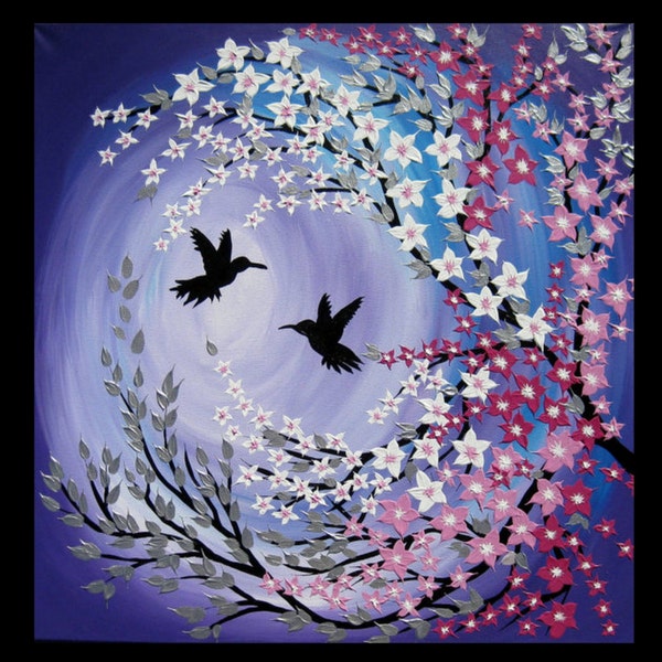 ON SALE, cherry blossom painting, cherry blossom art, purple abstract art, purple art, Japanese painting , wall paintings , gift, 24" x 24"