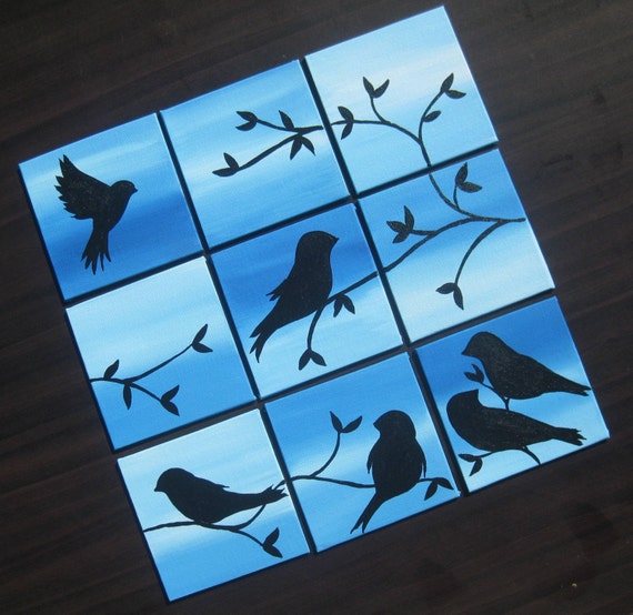 Peintures Oiseaux Art Australie Oiseau Petit Bleu Toile Petits Cadeaux Anniversaire Romantique Panneaux Arbre Branche Arbres Femme 12