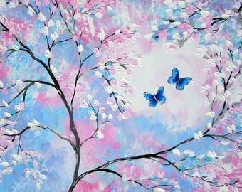 butterfly painting, butterfly picture, butterfly canvas, pink and blue art, with butterflies, butterfly paintings, butterfly prints, 36"x24"