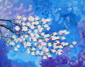 textured art, purple art, art from Australia, cherry blossoms, japanese style, japanese flowers, japanese blossoms, original art, 90cmx60cm