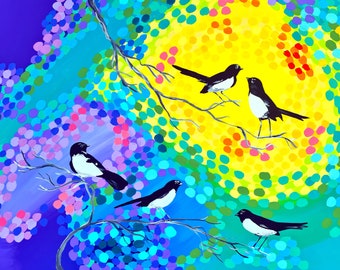 art from australia, gifts from australia, gift from australia, for wife, wagtails, art, willie, willy, wagtail, bright art, wall, 30"x23.5"