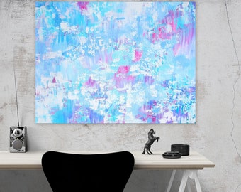 huge canvas, canvas art, huge painting, large paintings, pale colours, pink and aqua, large painting, big abstract, pastel colours, 40"x"30