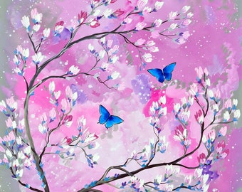 pink paintings, pink painting, with butterflies, 2 butterflies, butterfly paintings, butterfly painting, original art, 36"x36", 91cm x 91cm