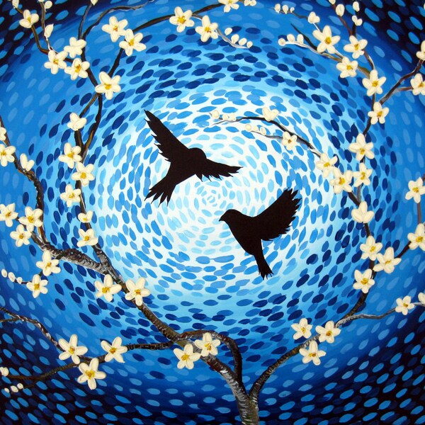 tree painting, van gogh, paintings, wall art,blue paintings, gift for mom, gifts for mom, gift for daughter, gift for sister, 30" x 24"