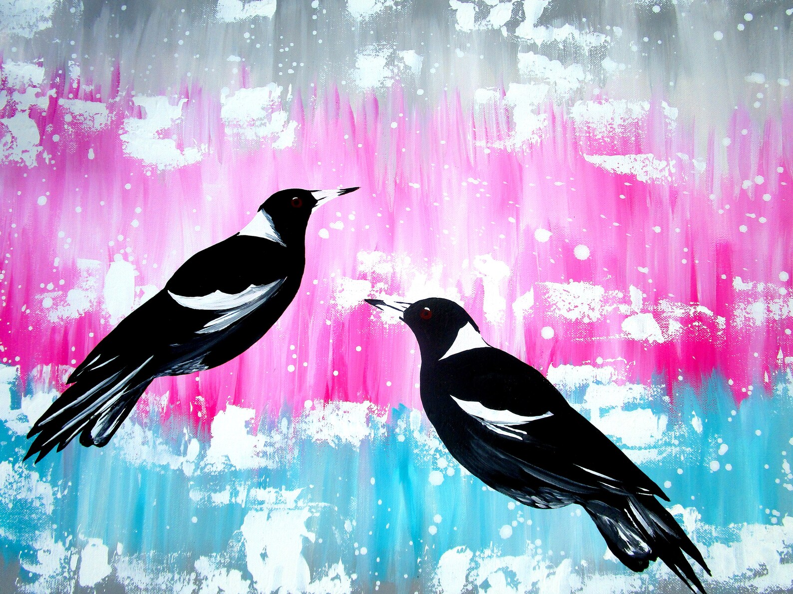 Magpie Magpies Magpie Art Pink and Grey Art Grey and Pink - Etsy New