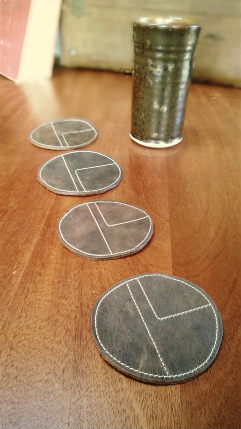 Leather coasters contrast stitching retro coasters Etsy