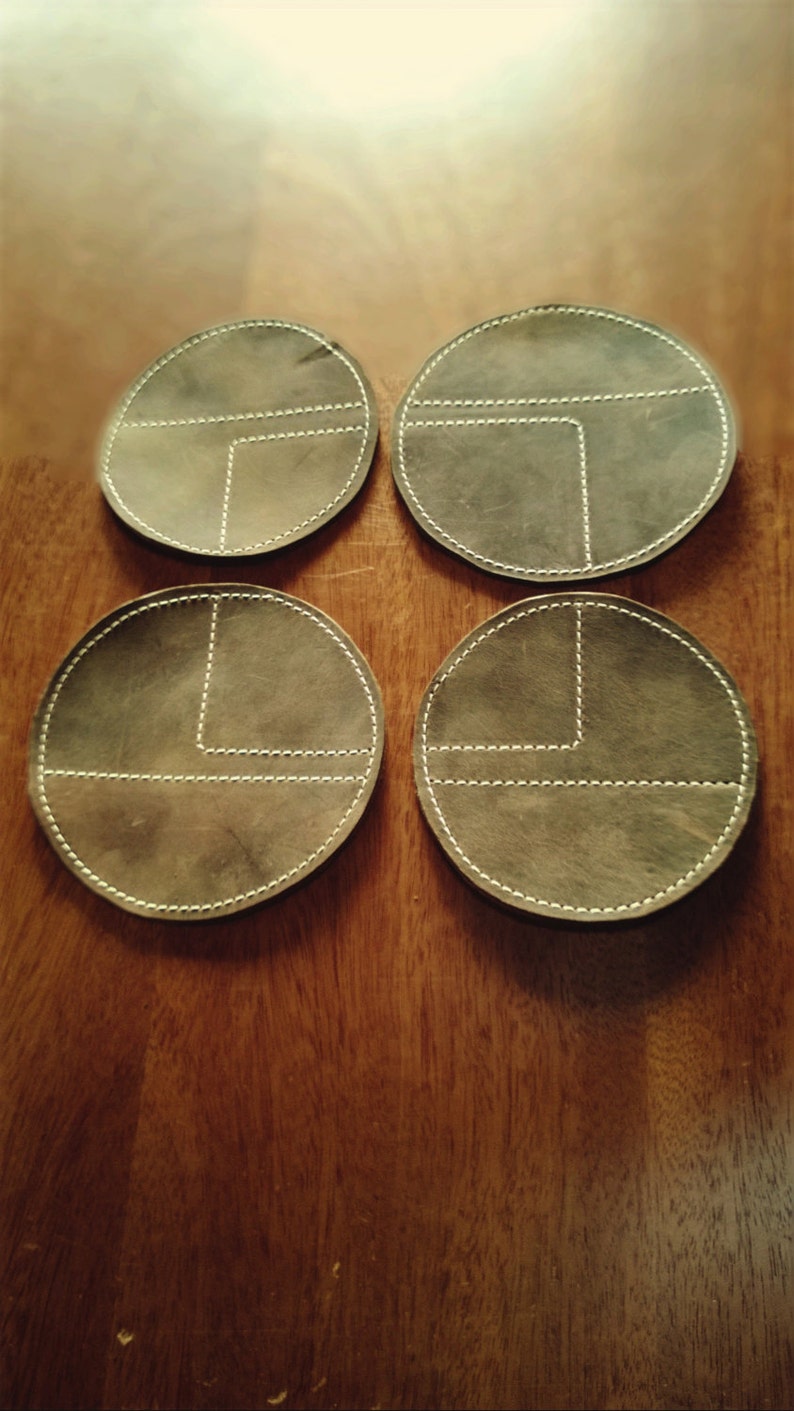Leather Coasters Contrast Stitching Retro Coasters Etsy - image 0