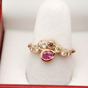 Pear Sapphire ring/18KT Champagne Diamond ring evil eye ring 18k rose gold designer ring made in Canada diamond ring ethically sourced