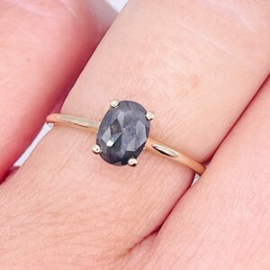 Black Diamond Ring 1.60ct Yellow Gold 14kt/Oval Cut Black Diamond ring/Unique engagement ring/Salt and pepper diamond ring solitaire