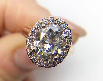 Lab grown diamond Ring/vintage engagement Diamond ring/Halo Diamond ring OVAL brilliant diamond ring/Large diamond ring 14KT