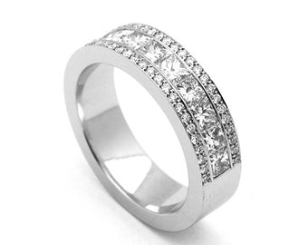 Mens Diamond Band 18K White Gold Princess Cut wedding band 10mm Luxury Wedding ring