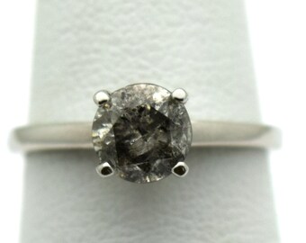 Round Diamond Ring/Salt and pepper Diamond Engagement Ring 14KT white gold/ Salt and Pepper Solitaire Diamond Ring WOW