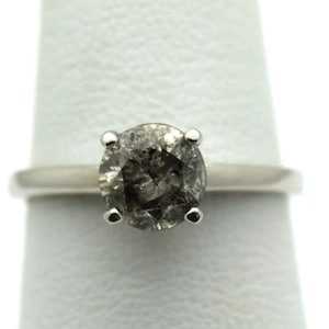 Round Diamond Ring/Salt and pepper Diamond Engagement Ring 14KT white gold/ Salt and Pepper Solitaire Diamond Ring WOW