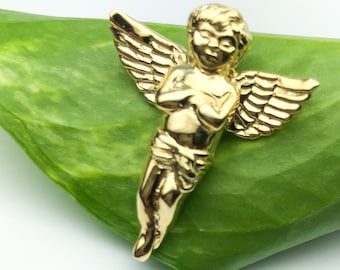 Long angel pendant/Solid gold pendant/Angel gold pendant/Magnons Jewelry solid gold pendant necklace 14KT