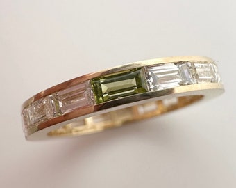 Peridot Diamond ring 18KT gold unusual eternity ring natural diamonds earth mined