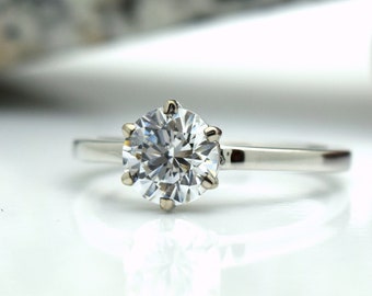 Solitaire Engagement Ring 14KT white gold/1ct Solitaire engagement ring geometric diamond ring lab grown GIA IGI authentic