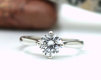 1ct Labgrown Ring 14KT white gold/Solitaire engagement ring narrow band/Compass Moissanite ring Made in Canada Conflict free