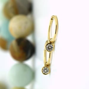 Diamond Hoop earrings Yellow Gold 14k Conflict Free diamond earrings/ 2cm long Hoop Rund diamond earrings natural diamonds