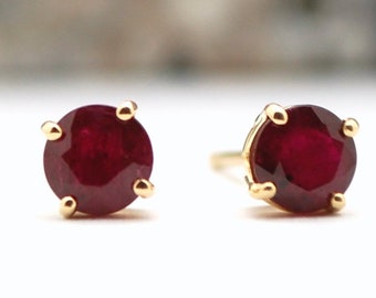 Genuine Ruby studs 14kt yellow or white gold/deep red ruby studs 100% natural conflict free gemstones/stud earrings