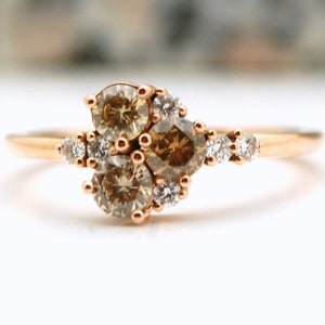 Engagement Ring 14k Rose Gold 1.00ct Champagne Diamond and Two 