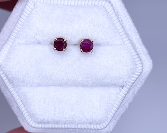 DARK Ruby studs 14kt gold/4mm studs/earrings red ruby studs 100% natural gemstones/stud earrings Ruby gems NATURAL RUBIES