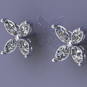 1CT Marquise diamond earrings 18KT white gold / Gorgeous diamond studs / Natural diamond earrings conflict free
