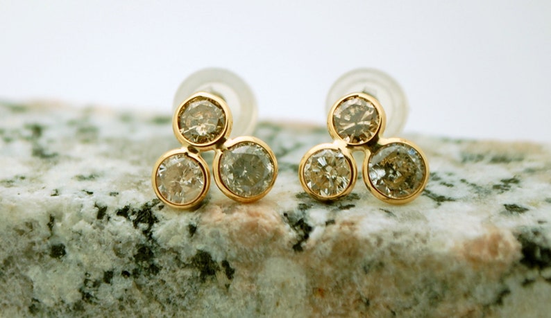 Champagne diamond studs 14KT yellow gold 14 of an inch cute diamond studs0.50ct conflict free champagne diamonds bridesmaids gift bride