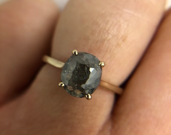 Rose Diamond Ring/Salt and pepper Diamond Engagement Ring 14KT yellow gold/ Salt and Pepper Solitaire