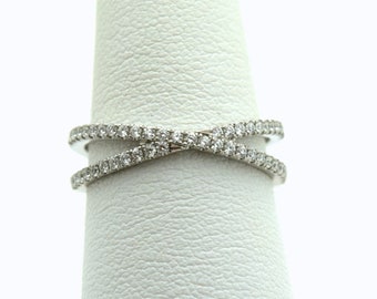 Diamond Wedding Band 14K white gold/Unique geometric x ring/Diamond ring wedding anniversary stacking ring 0.60ct