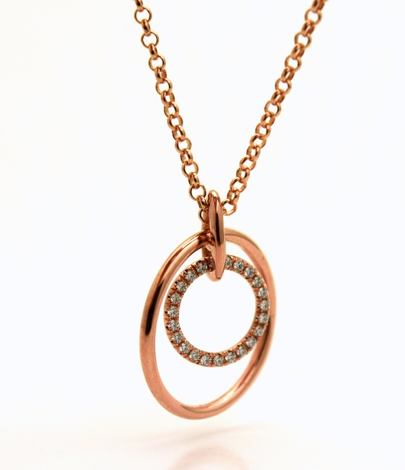 Double Circle Diamond Necklace Rose Gold 14kt/dangling Natural Etsy