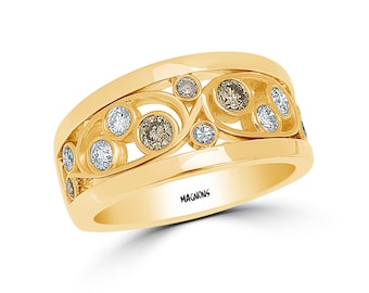 Champagne Diamond Ring 18K gold 13mm band chunky diamond gold ring 0.60ct ethically sourced diamond ring engraved ring Canadian diamonds